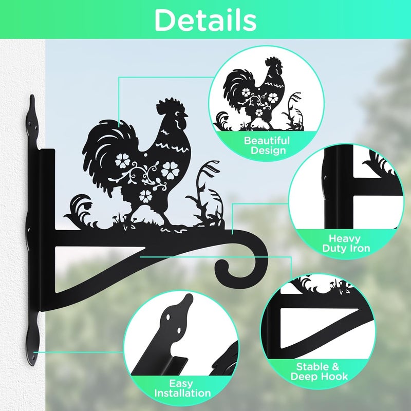 Muuruu Plant Hanger Outdoor & Indoor, Chicken Decor Hanging Basket Hooks, Wall Hangers for Hanging Plant, Flower Basket, Bird Feeder, Lantern, Wind Chimes, Chicken Coop Accessories-Patio, Garden, Home Decor - Image 3